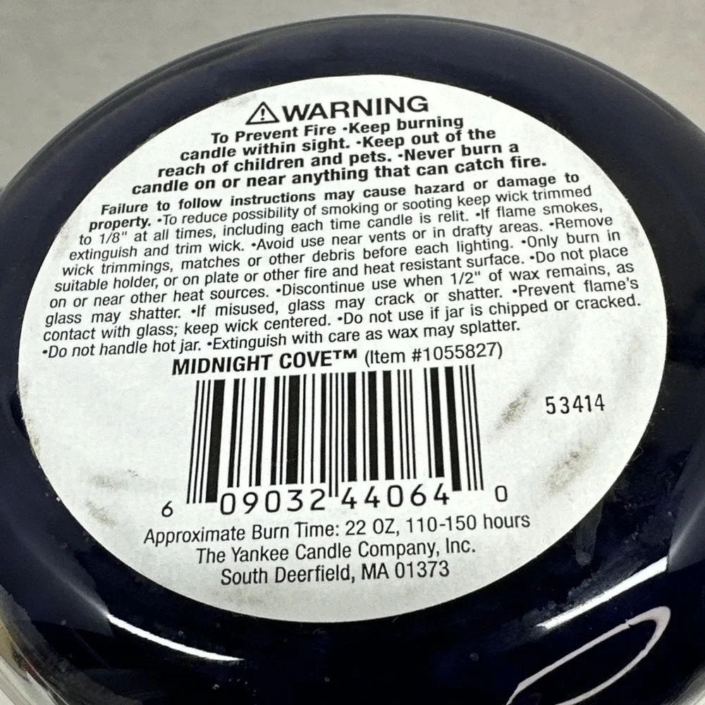 Yankee Candle Retired MIDNIGHT COVE 22oz Jar White Label Discontinued New